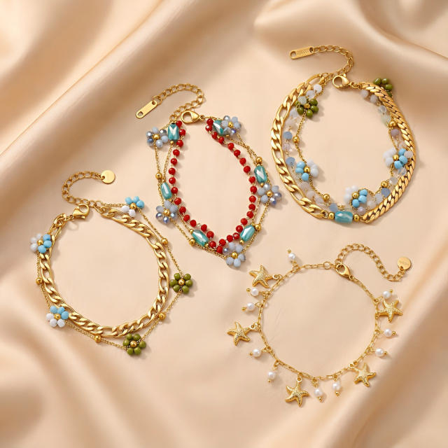 18KG fashionable colorful bead flower layer stainless steel bracelet