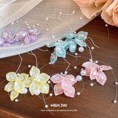 Holiday colorful acrylic petal flower dangle earrings threader earrings