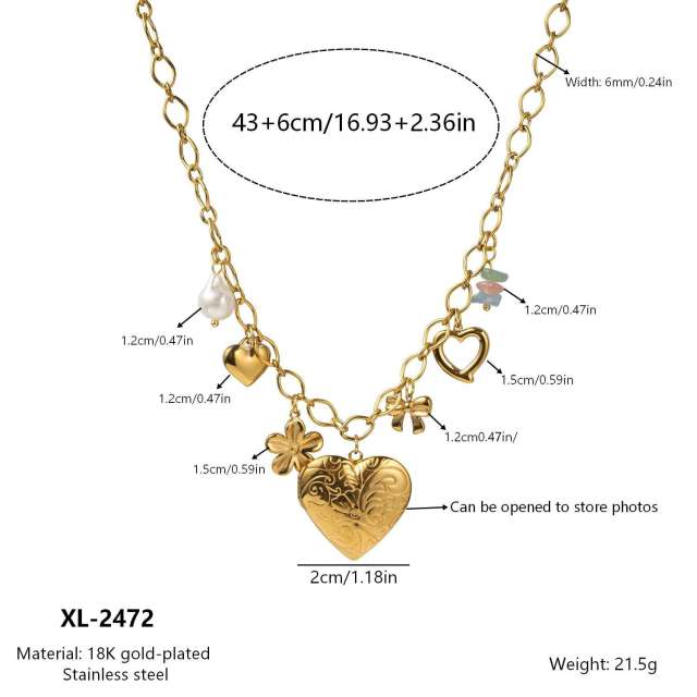 Vintage stainless Steel necklace Multi-Element 18K Gold-Plated Diamond-Encrusted Multi-Heart Pendant Chain Necklace