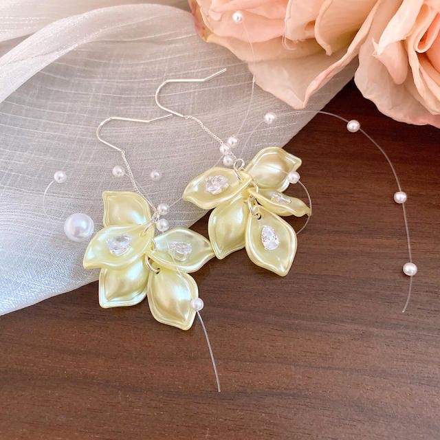 Holiday colorful acrylic petal flower dangle earrings threader earrings