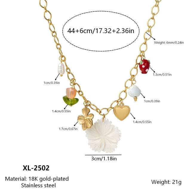 New Style Multi-Pendant Flower Butterfly Stainless Steel Necklace for Women