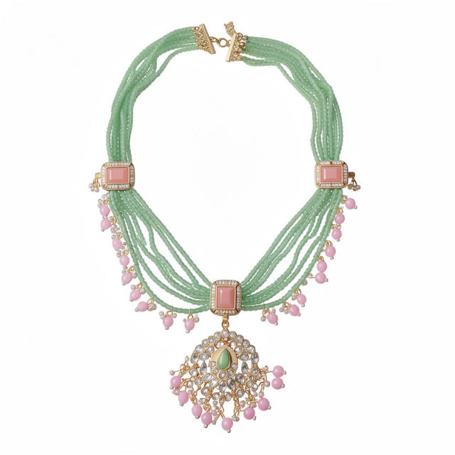 Resin Square Geometric Pearl Necklace Earring Set Vintage Jewelry for Women