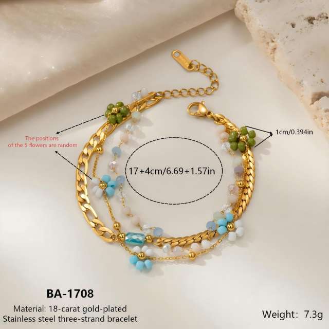 18KG fashionable colorful bead flower layer stainless steel bracelet