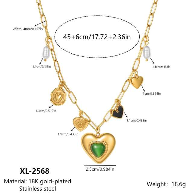 Vintage stainless Steel necklace Multi-Element 18K Gold-Plated Diamond-Encrusted Multi-Heart Pendant Chain Necklace
