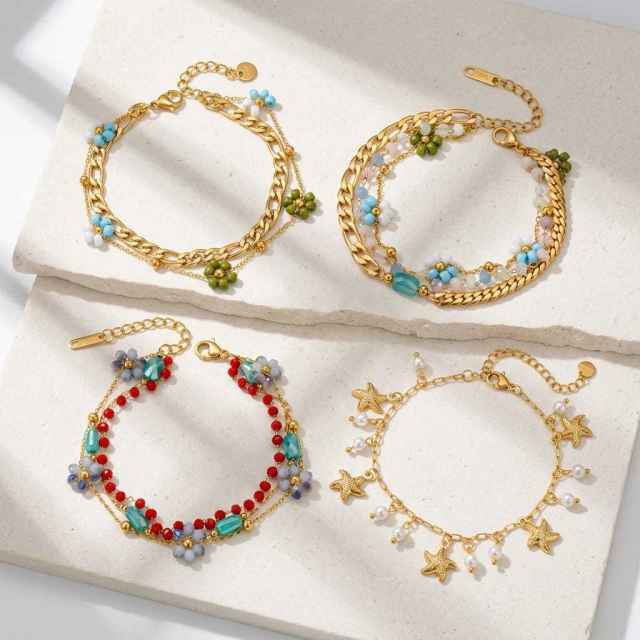 18KG fashionable colorful bead flower layer stainless steel bracelet