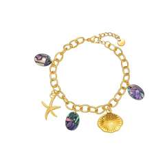 Stainless Steel bracelet Ocean-Style Charm Bracelet with Starfish Shell Abalone Mother-Of-Pearl Pendants