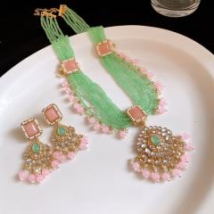 Resin Square Geometric Pearl Necklace Earring Set Vintage Jewelry for Women