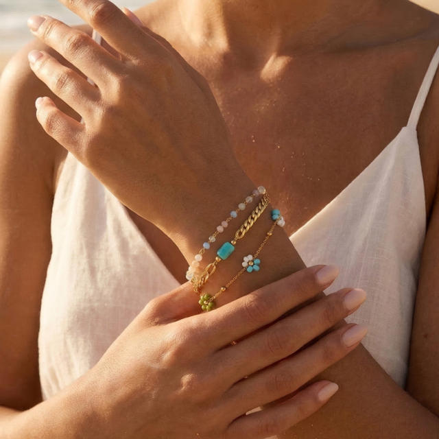 18KG fashionable colorful bead flower layer stainless steel bracelet