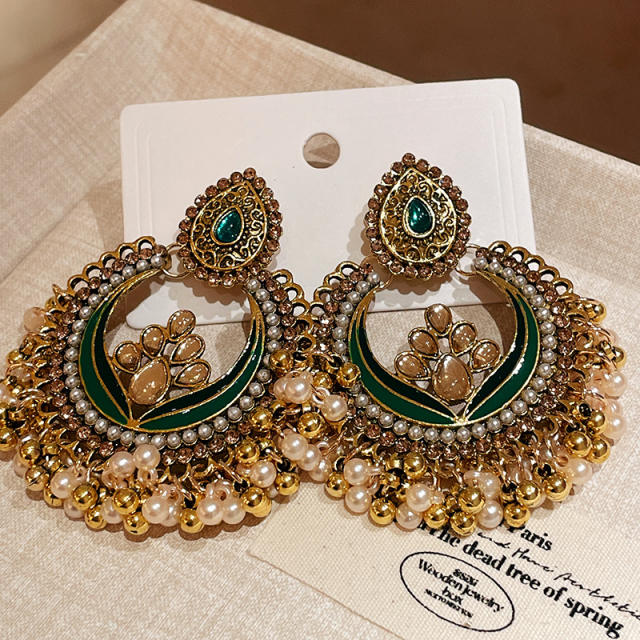 Steek Needle Diamond Water Drops Flower Pearl Earrings Ethnic Style Elegant Earrings