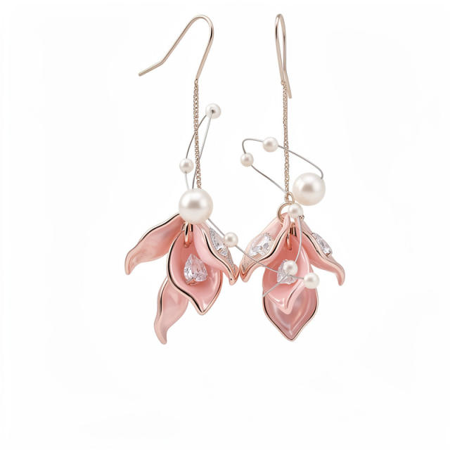 Holiday colorful acrylic petal flower dangle earrings threader earrings
