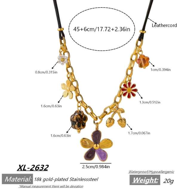 New Style Multi-Pendant Flower Butterfly Stainless Steel Necklace for Women