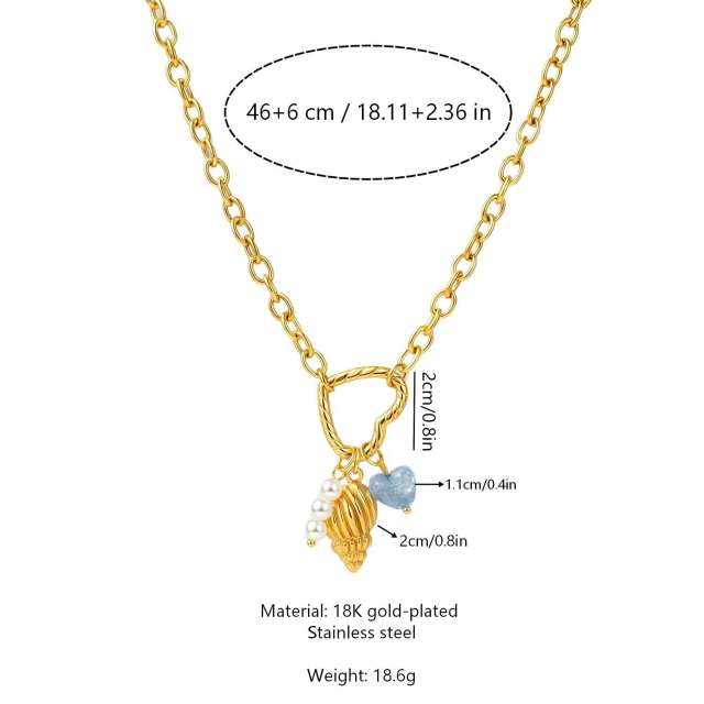 New Style Ocean Vacation Style Shell Starfish Pearl Pendant Necklace for Women Gold-Plated Stainless Steel Necklace