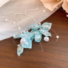 Holiday colorful acrylic petal flower dangle earrings threader earrings