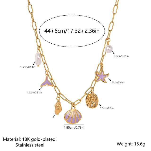 New Style Ocean Vacation Style Shell Starfish Pearl Pendant Necklace for Women Gold-Plated Stainless Steel Necklace