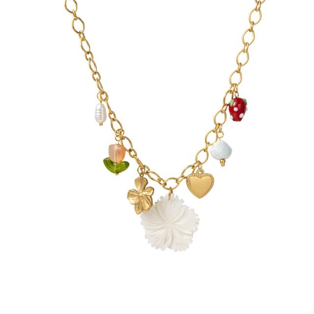 New Style Multi-Pendant Flower Butterfly Stainless Steel Necklace for Women