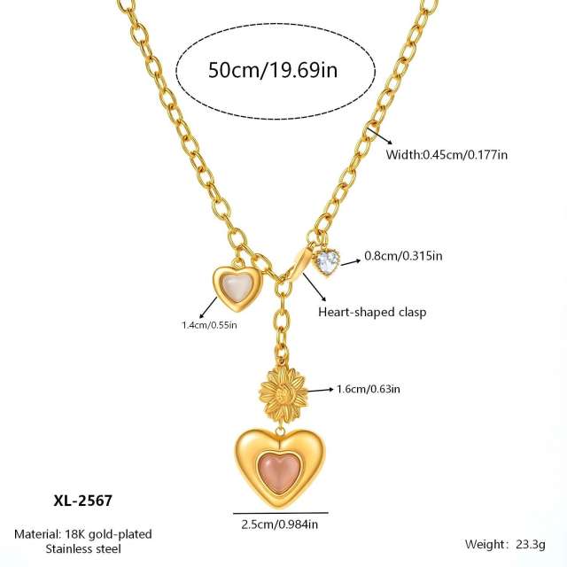 Vintage stainless Steel necklace Multi-Element 18K Gold-Plated Diamond-Encrusted Multi-Heart Pendant Chain Necklace