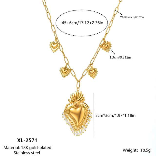 Vintage stainless Steel necklace Multi-Element 18K Gold-Plated Diamond-Encrusted Multi-Heart Pendant Chain Necklace