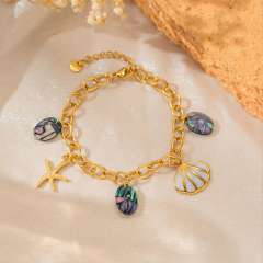 Stainless Steel bracelet Ocean-Style Charm Bracelet with Starfish Shell Abalone Mother-Of-Pearl Pendants