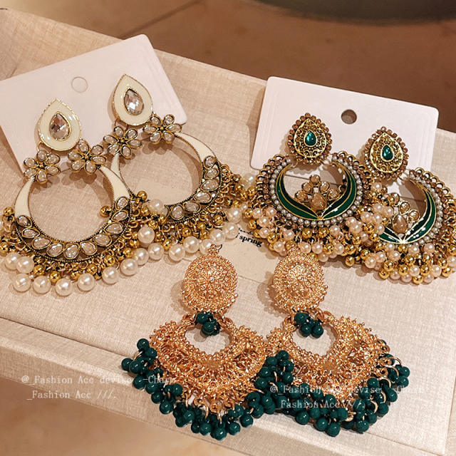 Steek Needle Diamond Water Drops Flower Pearl Earrings Ethnic Style Elegant Earrings