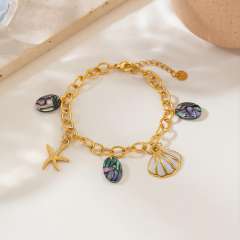 Stainless Steel bracelet Ocean-Style Charm Bracelet with Starfish Shell Abalone Mother-Of-Pearl Pendants