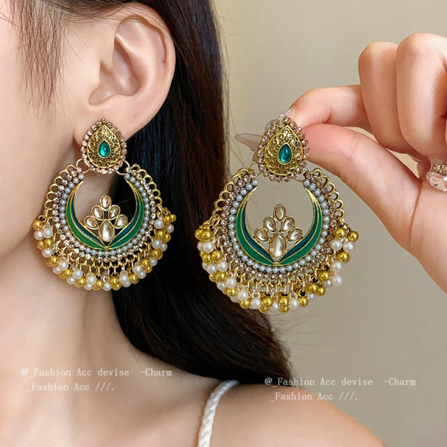 Steek Needle Diamond Water Drops Flower Pearl Earrings Ethnic Style Elegant Earrings