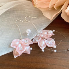 Holiday colorful acrylic petal flower dangle earrings threader earrings