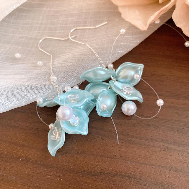 Holiday colorful acrylic petal flower dangle earrings threader earrings