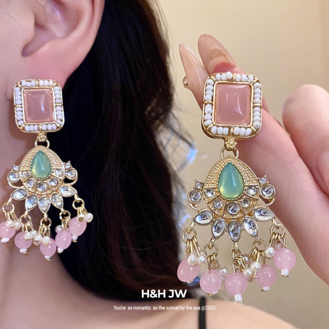Resin Square Geometric Pearl Necklace Earring Set Vintage Jewelry for Women