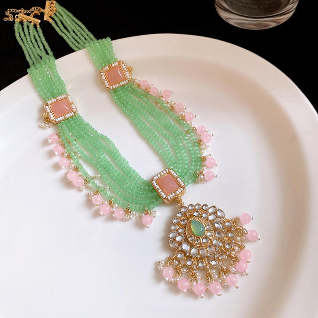 Resin Square Geometric Pearl Necklace Earring Set Vintage Jewelry for Women