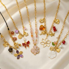 New Style Multi-Pendant Flower Butterfly Stainless Steel Necklace for Women