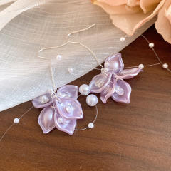 Holiday colorful acrylic petal flower dangle earrings threader earrings