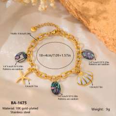 Stainless Steel bracelet Ocean-Style Charm Bracelet with Starfish Shell Abalone Mother-Of-Pearl Pendants