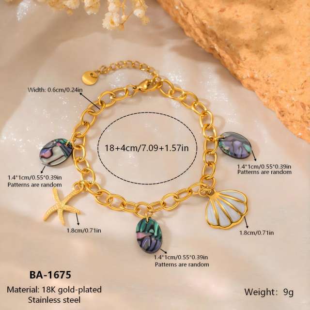Stainless Steel bracelet Ocean-Style Charm Bracelet with Starfish Shell Abalone Mother-Of-Pearl Pendants