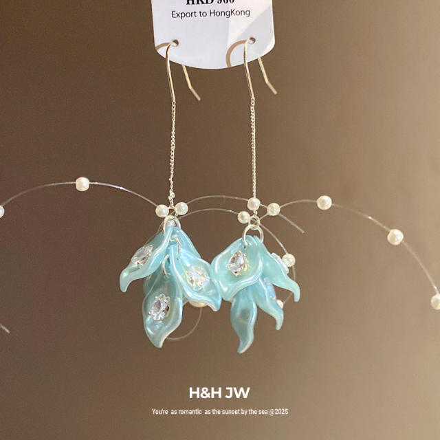 Holiday colorful acrylic petal flower dangle earrings threader earrings