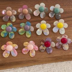 Summer Fresh and Colorful Acrylic Five-Petal Flower Earrings