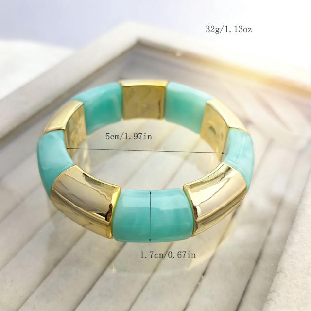 Fashion Gradient Color Resin Bracelet for Women Personalized Geometric Imitation Metal Elastic Rope Acrylic Bracelet