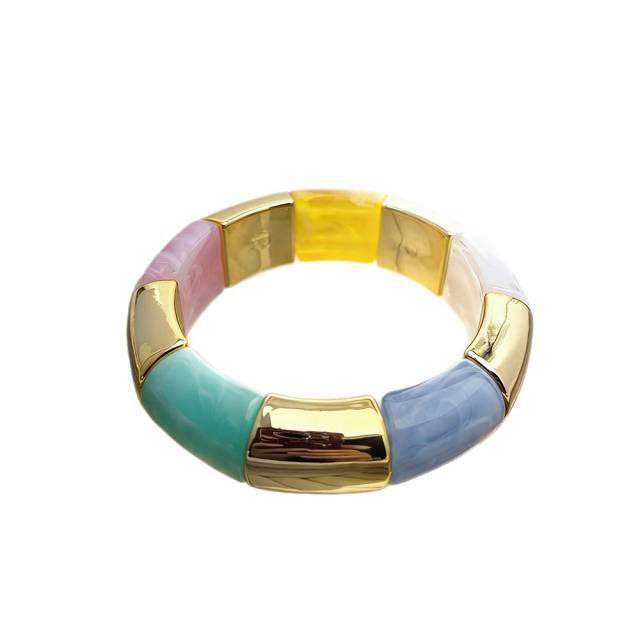 Fashion Gradient Color Resin Bracelet for Women Personalized Geometric Imitation Metal Elastic Rope Acrylic Bracelet