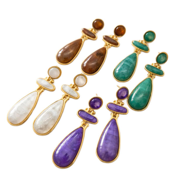 Vintage Water Drop Resin Stainless Steel Earrings