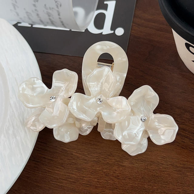 Large Acetate Flower Hair Clip with High-Quality Texture Rhinestone Embellishments