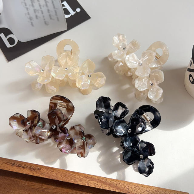 Large Acetate Flower Hair Clip with High-Quality Texture Rhinestone Embellishments