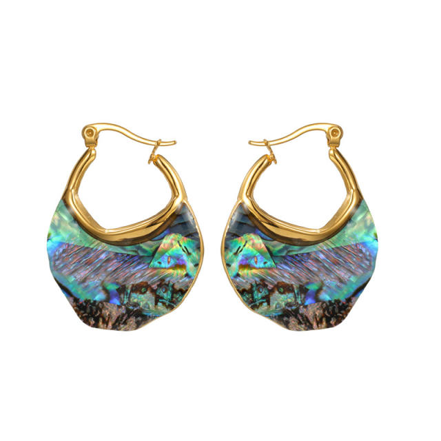 Stainless Steel earrings 18K Gold Geometric Abalone Shell Earrings