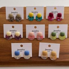 French styel sweet round shape colorful acrylic studs earrings