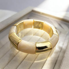 Fashion Gradient Color Resin Bracelet for Women Personalized Geometric Imitation Metal Elastic Rope Acrylic Bracelet