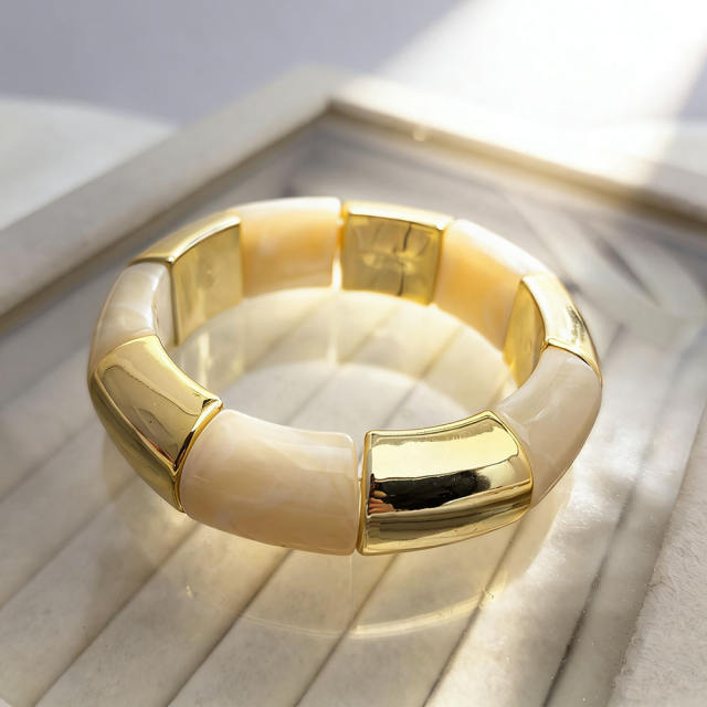 Fashion Gradient Color Resin Bracelet for Women Personalized Geometric Imitation Metal Elastic Rope Acrylic Bracelet