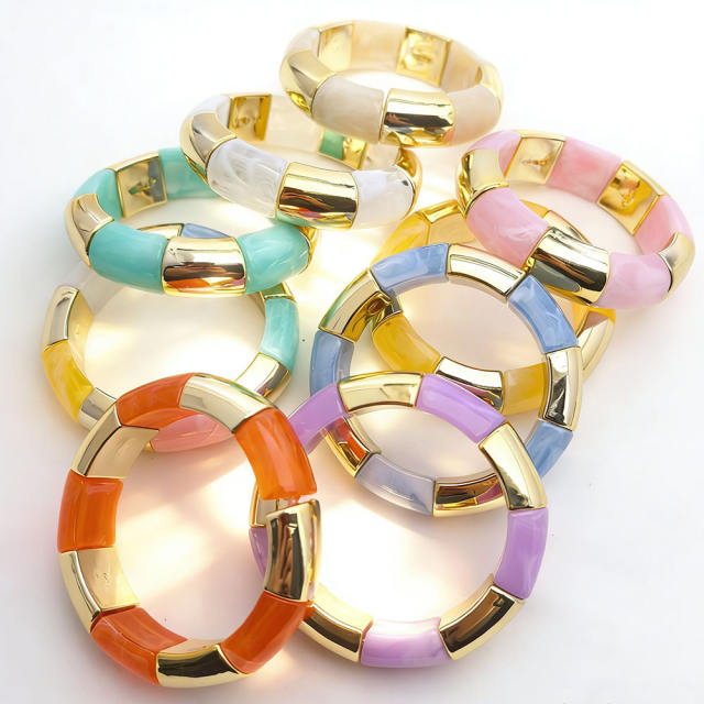 Fashion Gradient Color Resin Bracelet for Women Personalized Geometric Imitation Metal Elastic Rope Acrylic Bracelet