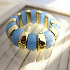 Fashion Acrylic Bracelet with Gold Splicing Curved Tube Bracelet