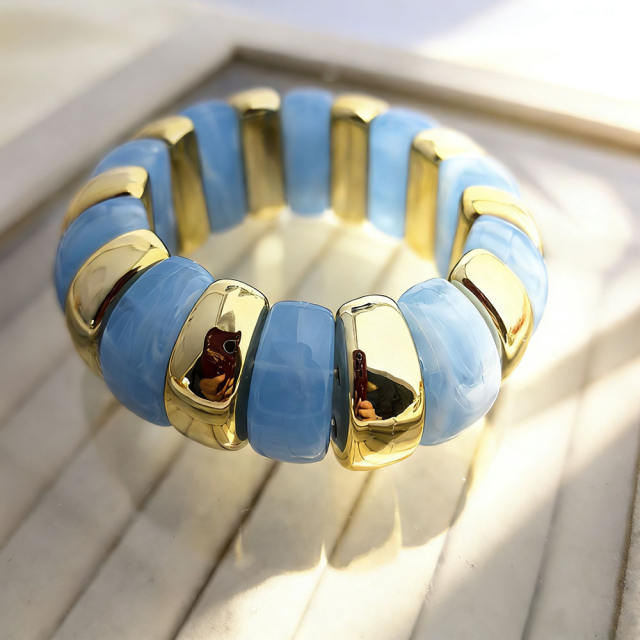Fashion Acrylic Bracelet with Gold Splicing Curved Tube Bracelet