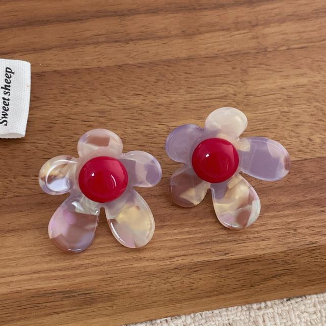 Summer Fresh and Colorful Acrylic Five-Petal Flower Earrings