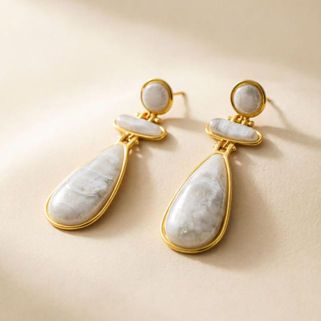 Vintage Water Drop Resin Stainless Steel Earrings
