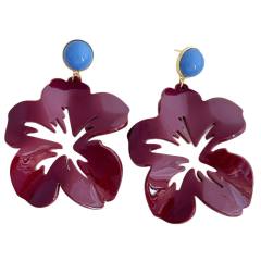 French Retro Contrasting Color Acrylic Flower Exaggerated Earrings for Women